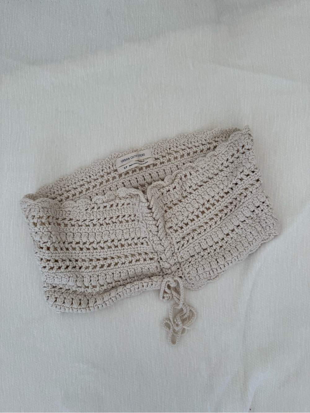 Urban Outfitters Cream Crochet Drawstring Tube Top
